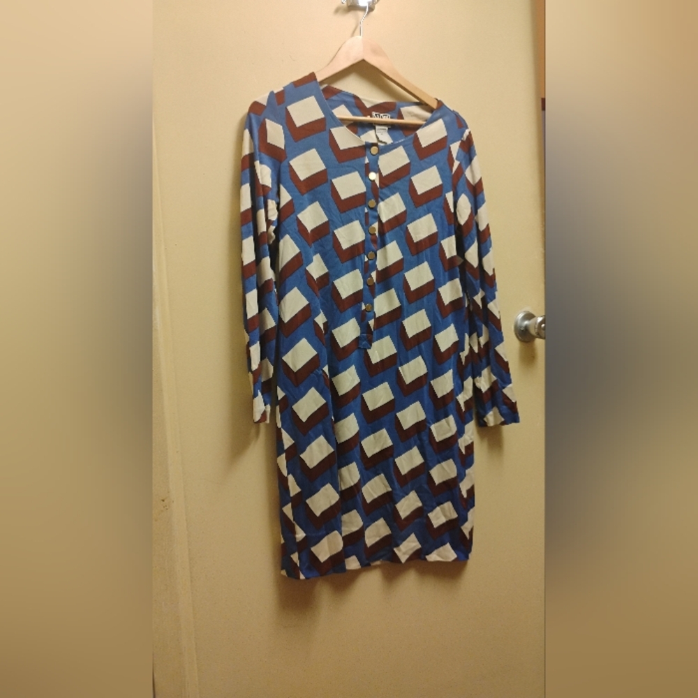 2000s Diane von Furstenberg Emsley Geometric Print Long Sleeve Dress Sz 10